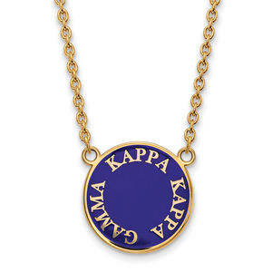 Sterling Gold-plate Kappa Kappa Gamma Text Large  Enamel Pendant 18" Necklace